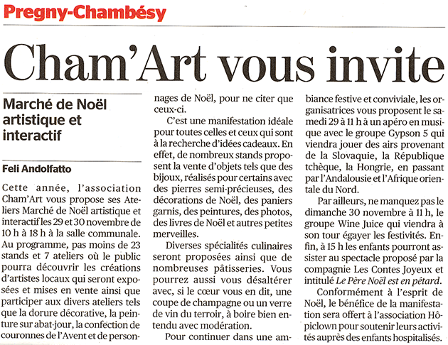 Article dans Rives-Lac de novembre 2014